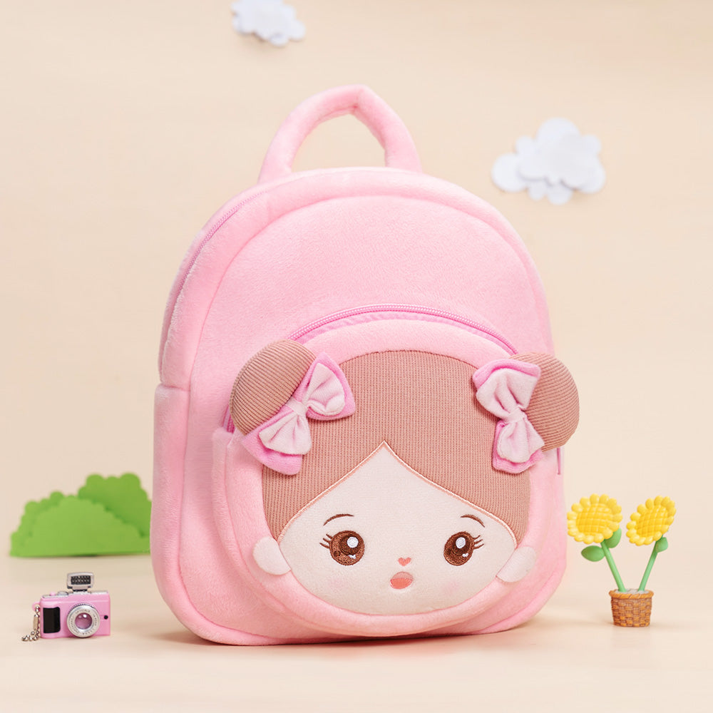Personalisierter Plüschrucksack Rosa mit Offenen Augen