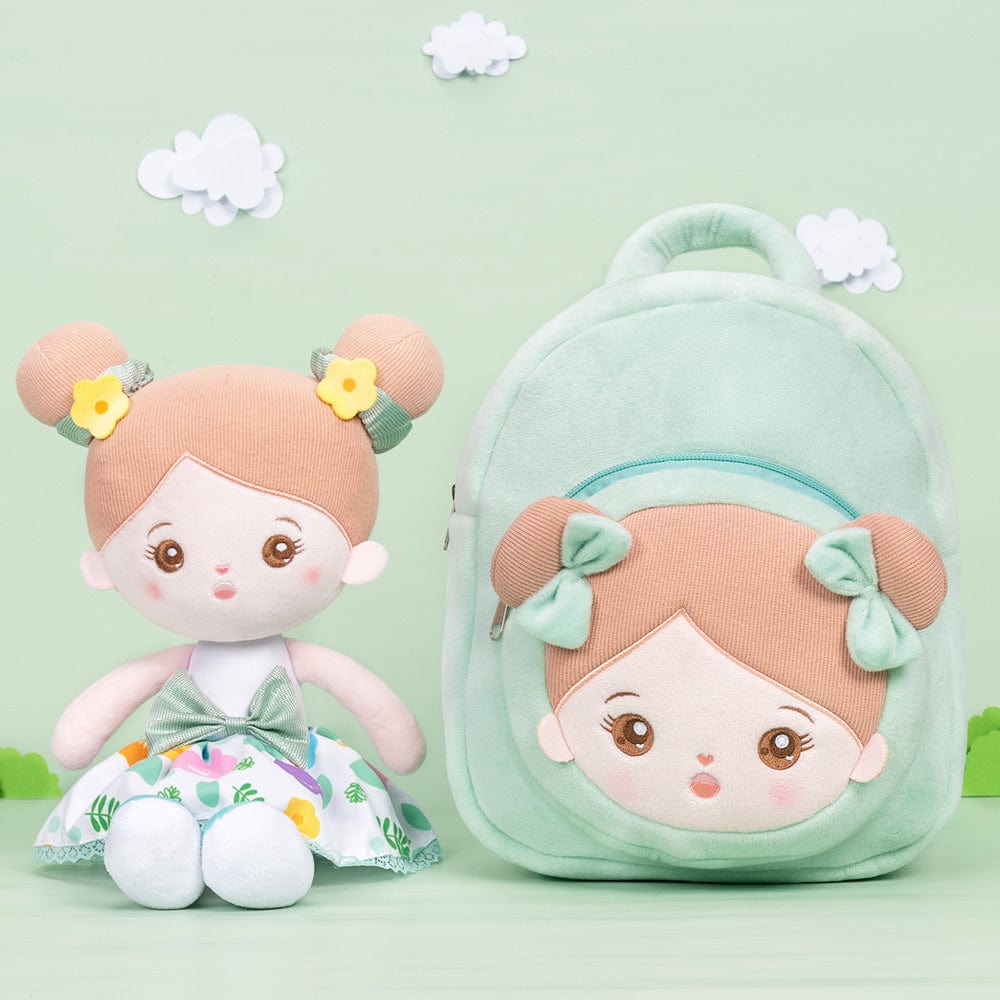 Personalizedoll Personalized Green Plush Baby Backpack With Green Abby
