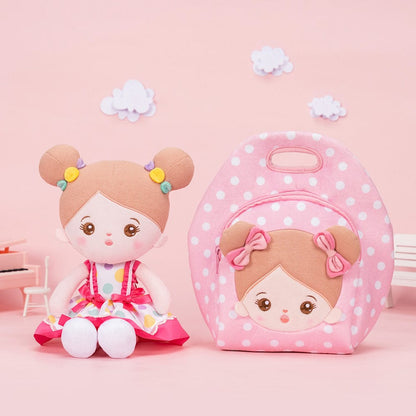 OUOZZZ Personalisierte Plüschpuppen mit Offenen Augen im Rosa Schleifenrock Mit Lunchpaket🍱