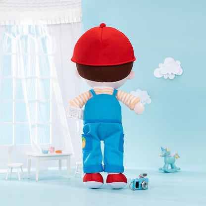 Personalisierte Plüschpuppe für Jungen im Kaninchen-Overalls