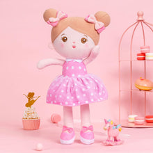 Laden Sie das Bild in den Galerie-Viewer, Puppenia Personalisierte Plüschpuppen mit Offenen Augen im Kleid mit Rosa Punkten-1 Punkte Rosen🌸