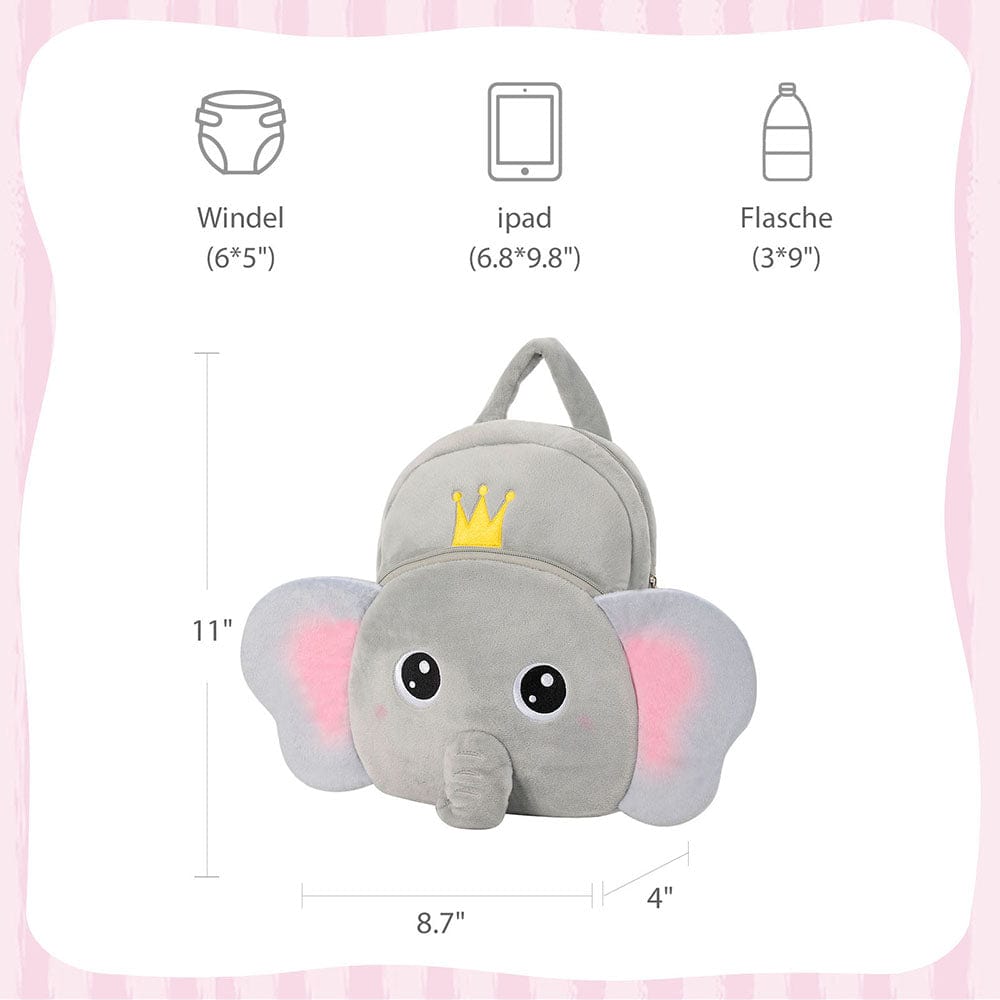 OUOZZZ Personalisierter Plüschrucksack Grauer Elefant