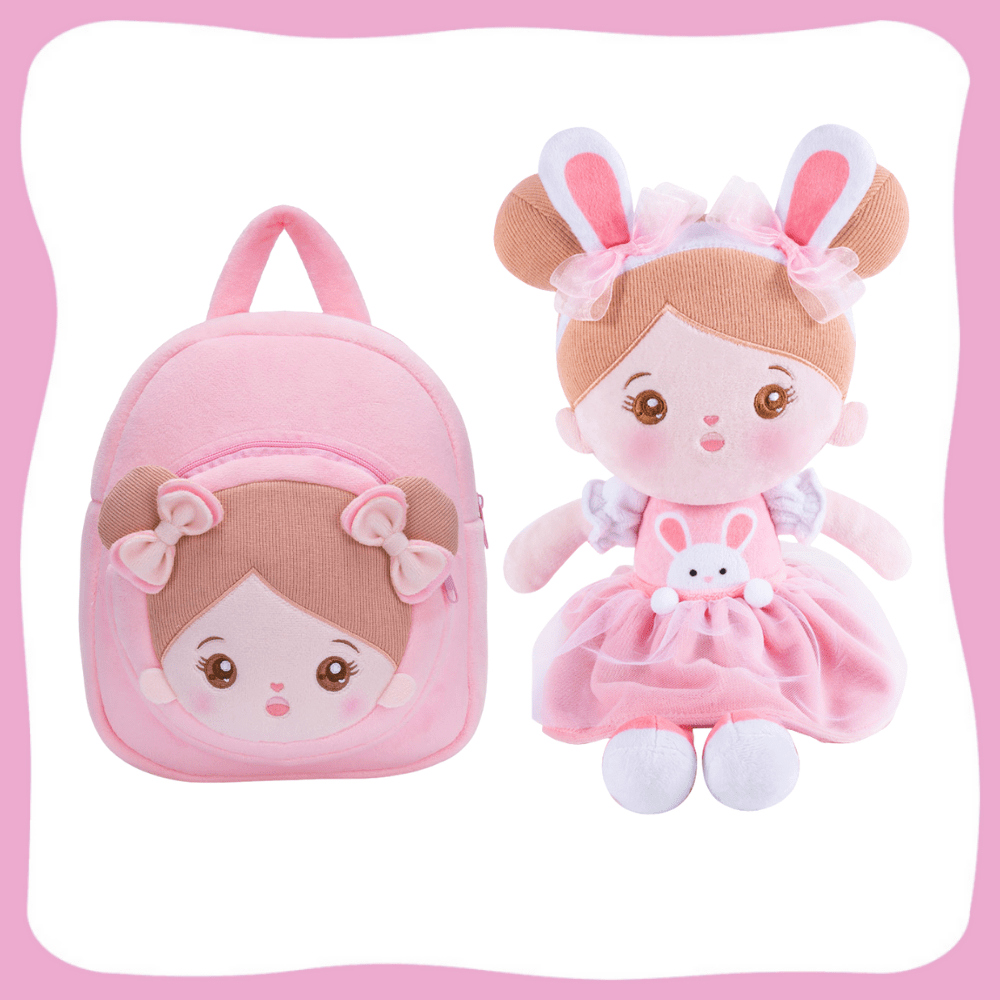 Puppenia Personalisierte Plüschpuppe im Kaninchen + Kinderrucksack Kaninchen🐰+Rucksack🎒