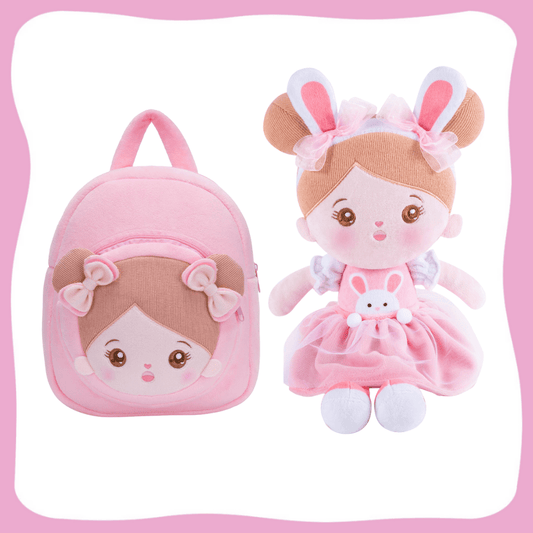 Puppenia Personalisierte Plüschpuppe im Kaninchen + Kinderrucksack Kaninchen🐰+Rucksack🎒
