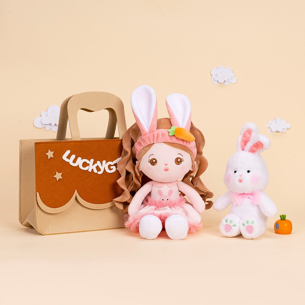 Personalizedoll Personalisierte Kaninchen Plüschtier für Mädchen und Kombi & Geschenkbox Puppenkombination & Geschenkbox