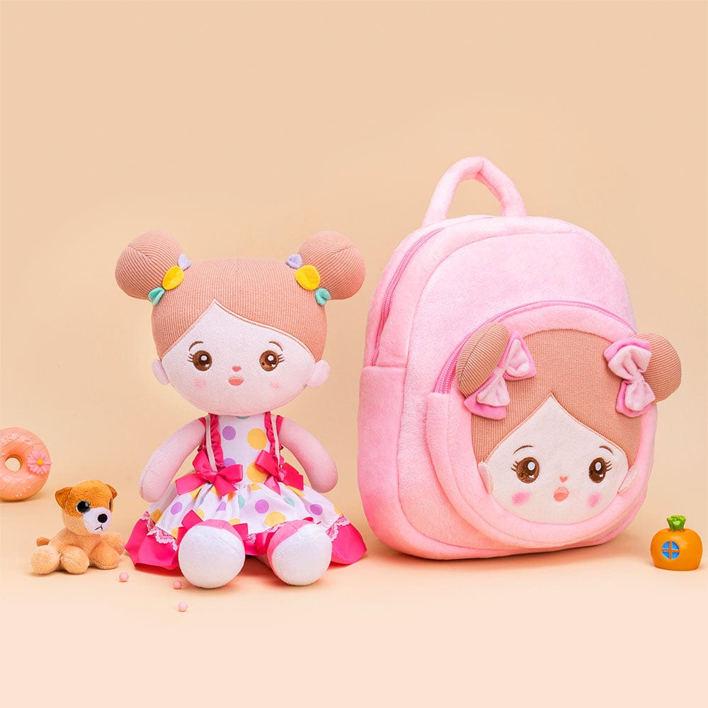 Puppenia Niedliche Persönlichkeits-Plüschpuppe mit originellem Design Pinker Bogen🎀+Rucksack🎒