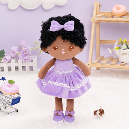 Tiefen Teint Personalisierte Plüschpuppen mit Offenen Augen im Violettes Kleid
