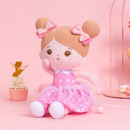 Puppenia Personalisierte Plüschpuppen mit Offenen Augen im Kleid mit Rosa Punkten