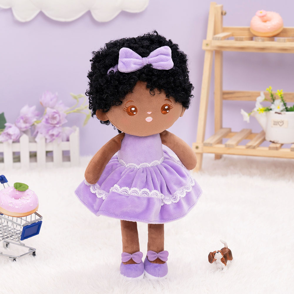 Tiefen Teint Personalisierte Plüschpuppen mit Offenen Augen im Violettes Kleid
