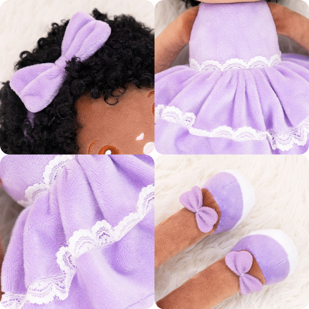 Tiefen Teint Personalisierte Plüschpuppen mit Offenen Augen im Violettes Kleid