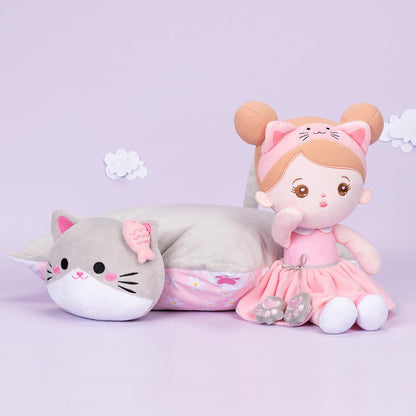 Personalisierte Plüsch-Katzenpuppe & Kissen & Beruhigendes Handtuch Geschenkset