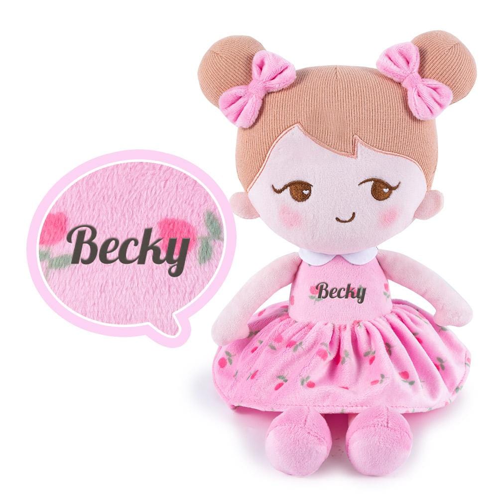 Puppenia Personalisierte Plüschpuppen mit schelmischem Ausdruck im Rosa Kleid + Kinderrucksack Frech😏+Rucksack🎒
