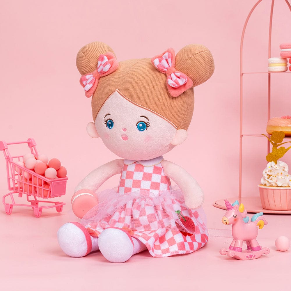 OUOZZZ Personalisierte Plüschpuppen mit Offenen Blaue Augen im Pinkes Kleid