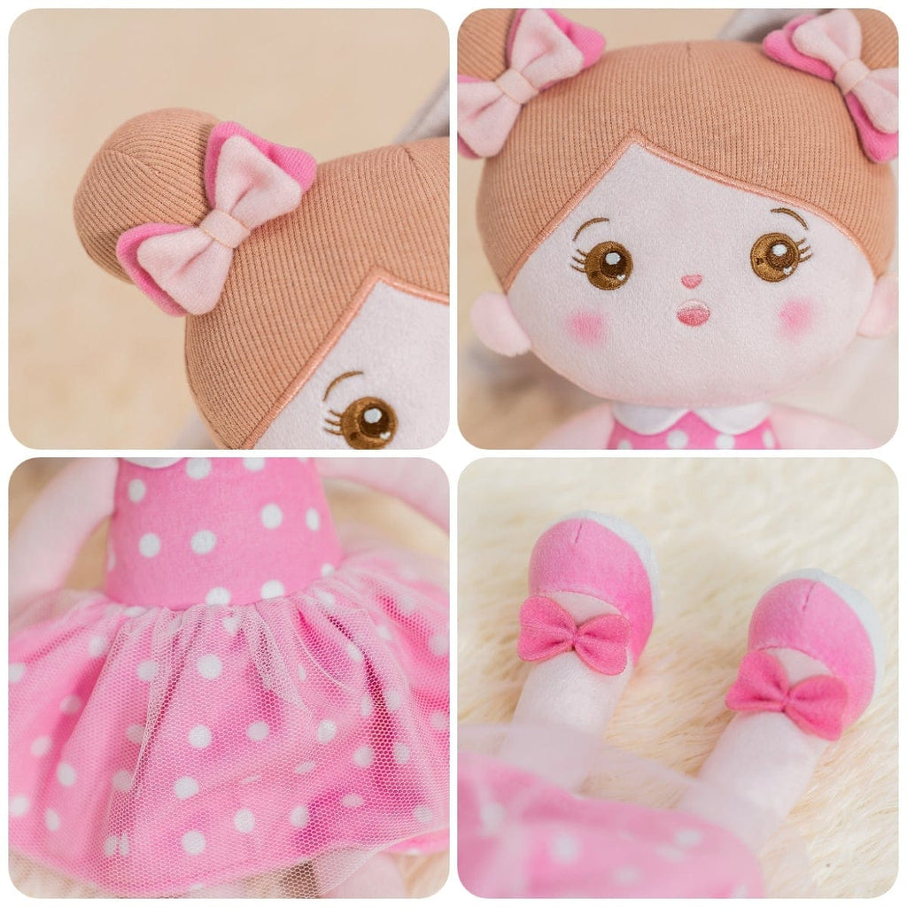 Puppenia Personalisierte Plüschfigur im rosa gepunkteten Kleid Punkte Rosen🌸
