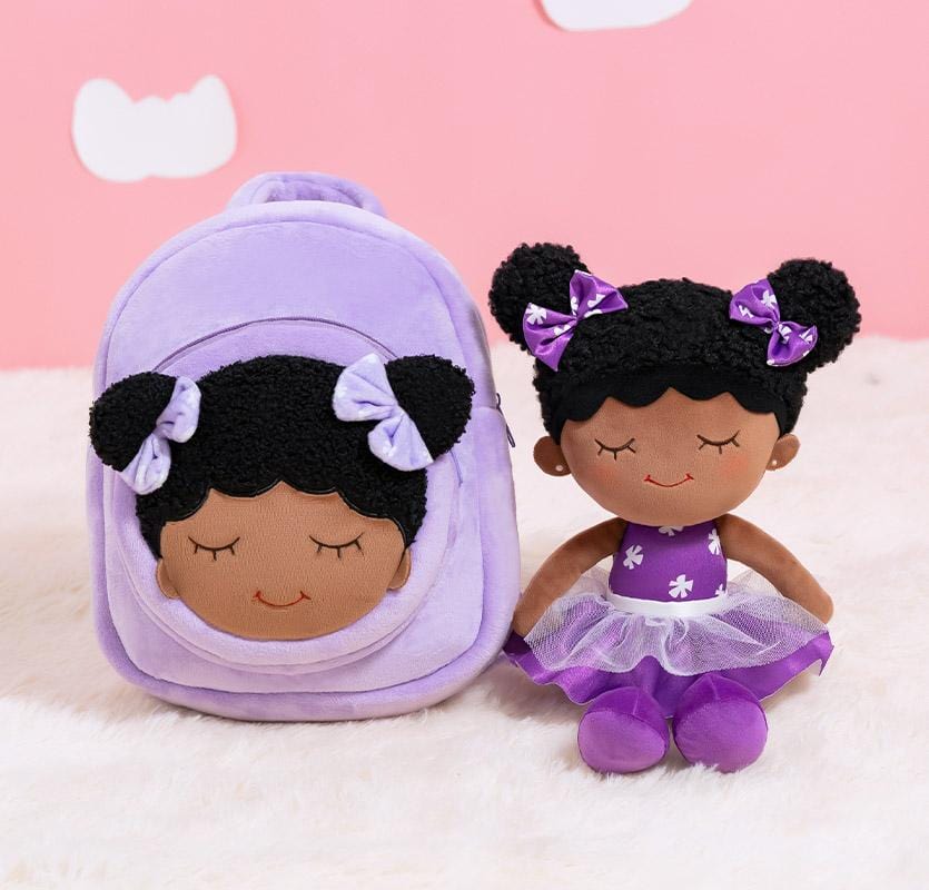 Puppenia Süße Plüschpuppe mit originellem Design und Persönlichkeit + (optionales Set) Dunkelviolett👩🏽+Rucksack